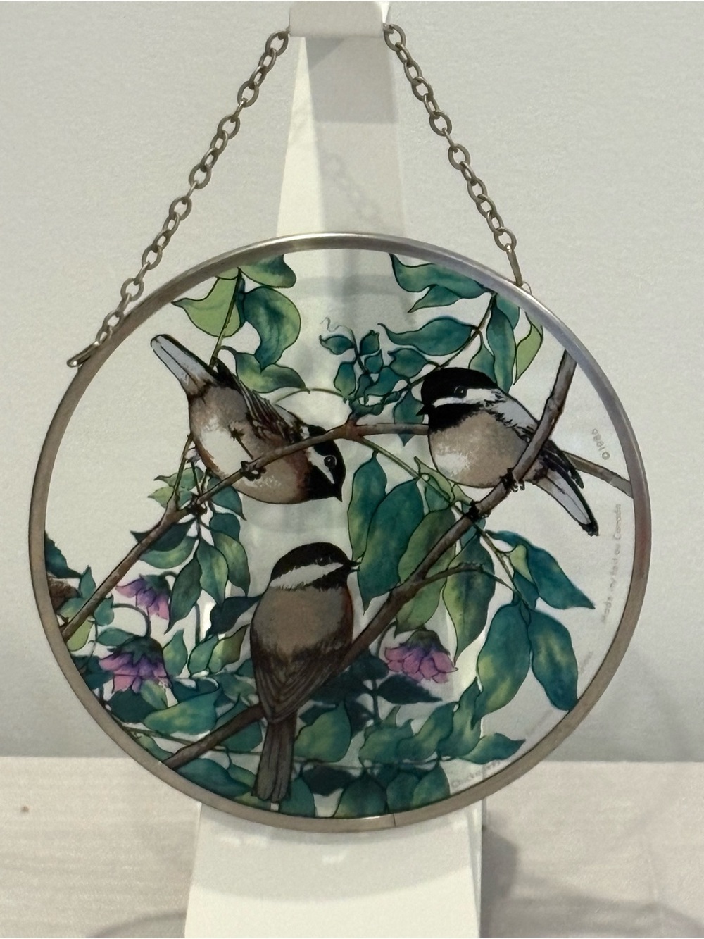 Vintage Hallmark Painted Chickadees Wall Hanging in Green and Brown M55